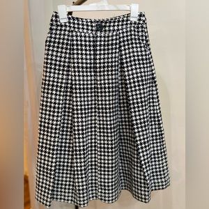 Who What Wear Black & White Houndstooth Pleated Skirt, Calf Length High Waisted